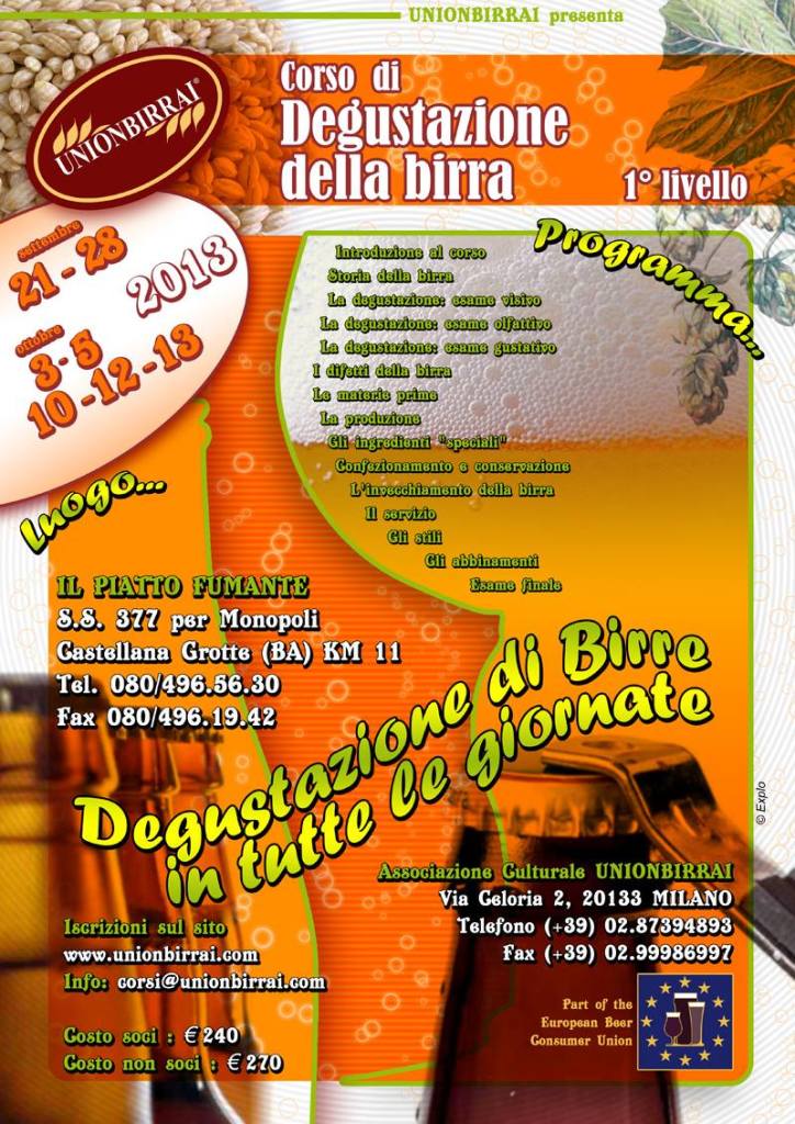 Locandina del Corso di degustazione birra artigianale 2013 a Bari