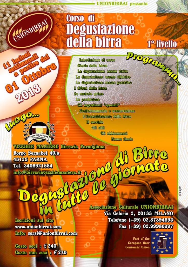 Locandina del Corso di degustazione birra artigianale 2013 a Parma