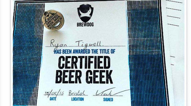 Il diploma di beer geek conferito dal Brew Dog.