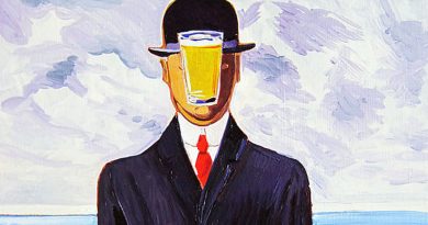 Quadro in stile Magritte con una pinta di birra