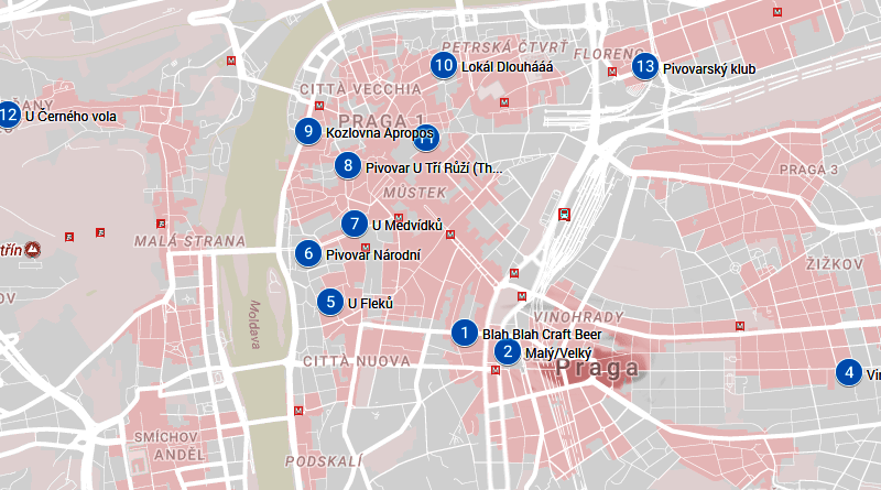 Mappa delle birrerie di Praga per un pub crawl superlativo