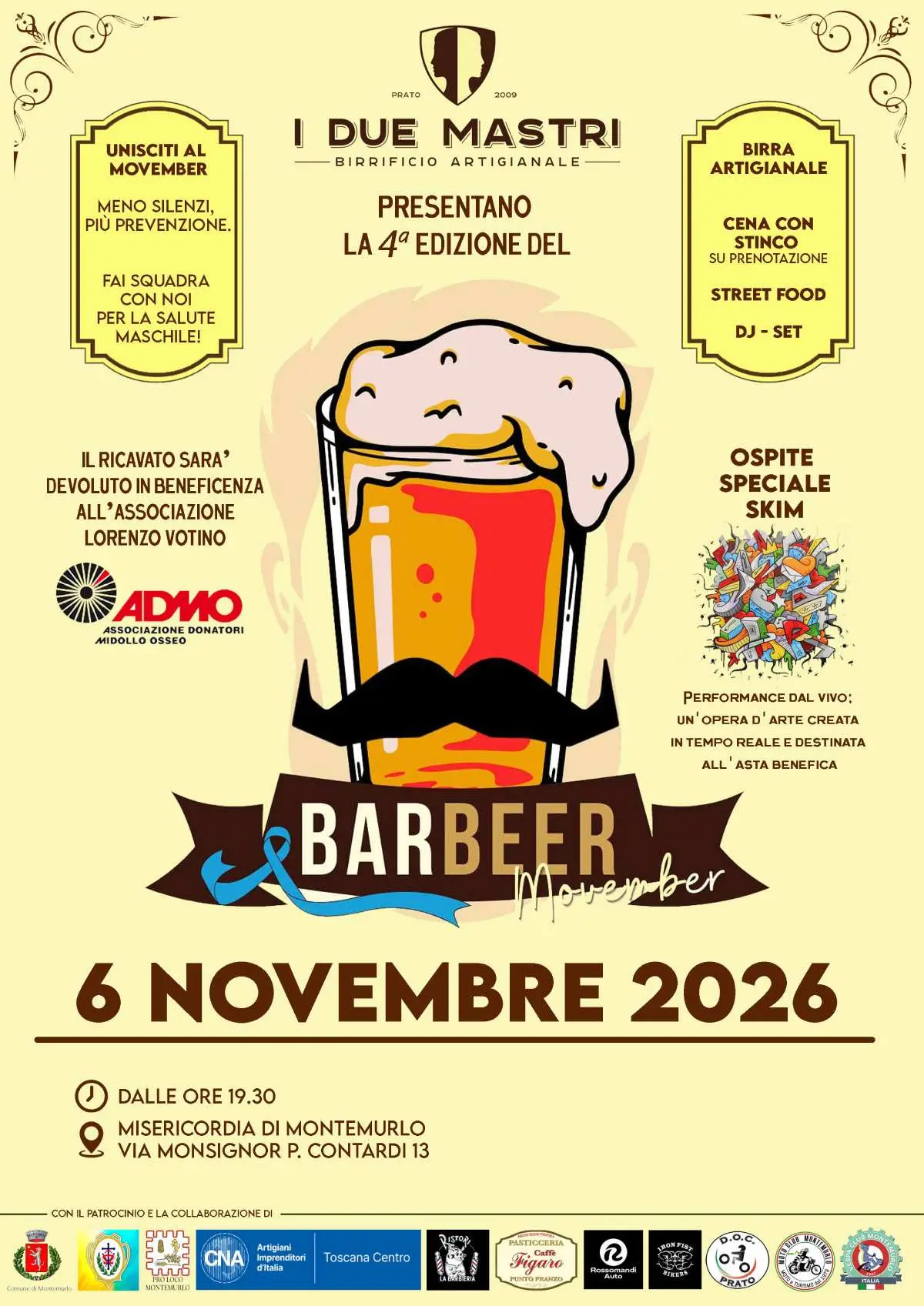 Locandina BARBEER Movember 2026 del Birrificio I Due Mastri, in programma il 6 novembre a Montemurlo