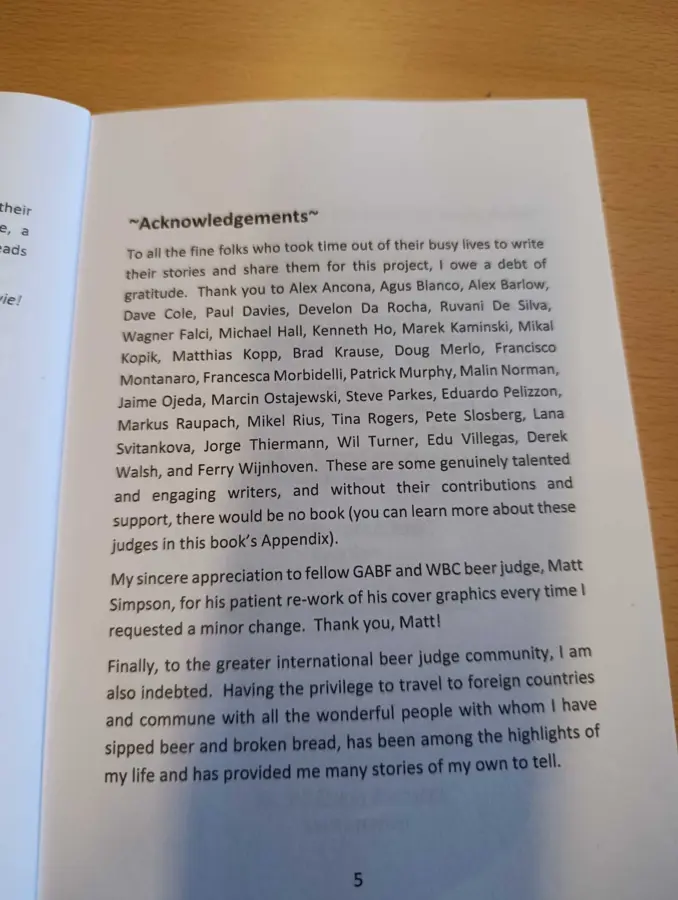 Pagina dei ringraziamenti di International Beer Judge Stories con il nome di Francesca Morbidelli tra i giudici e autori delle testimonianze. Pagina dei ringraziamenti di International Beer Judge Stories con il nome di Francesca Morbidelli tra i giudici e autori delle testimonianze.